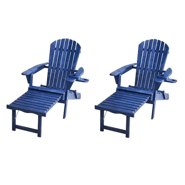 Conservatorio 72 in. Oceanic Collection Adirondack Chaise Lounge Chair Foldable, Cup, Navy Blue-Set of 2 CO3278657 - main